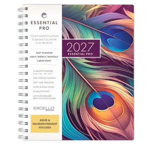 Excello Brands 2027 Essential Pro 14-Month Weekly & Monthly Planner, 7" x 9", Pastel Peacock