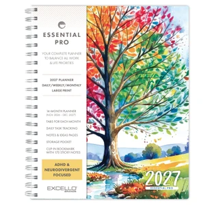 Excello Brands 2027 Essential Pro 14-Month Weekly & Monthly Planner, 8.5" x 11", Tree Seasons