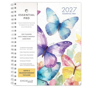 Excello Brands 2027 Essential Pro 14-Month Weekly & Monthly Planner, 8.5" x 11", Watercolor Butterflies