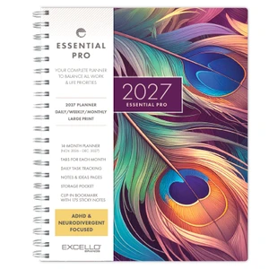 Excello Brands 2027 Essential Pro 14-Month Weekly & Monthly Planner, 8.5" x 11", Pastel Peacock