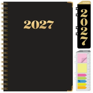 Excello Brands 2027 15-Month Weekly & Monthly Hardcover Planner, 8.5" x 11", Black Gold Numbers