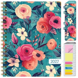 Excello Brands 2027 15-Month Weekly & Monthly Hardcover Planner, 8.5" x 11", Teal Floral