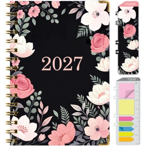 Excello Brands Hardcover 15 Month Fashion Planner CY27 - 5.5" X 8" (Black Floral Pink)