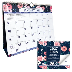 Excello 2027 Monthly Wall/Desk Flip Calendar, 8.5" x 11", Small Navy Floral