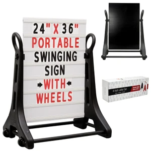 Excello Brands 24" X 36" Rolling Swinging Changeable Message Sidewalk Sign - Black