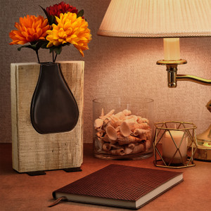 Clear Glass and Wood Vase - Rustic Flower Vase (Tall - 13.75" x 6.75")