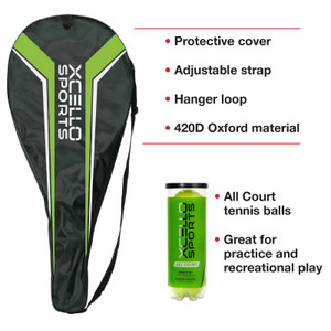 Xcello Sports 2-Player Aluminum Tennis Racket Set - Includes Two Rackets. Six All Court Balls, and Two Carry Cases - Available in 23" or 27" Xcello Sports 2-Player Aluminum Tennis Racket Set - Includes Two Rackets. Six All Court Balls, and Two Carry Cases - Available in 23" or 27"