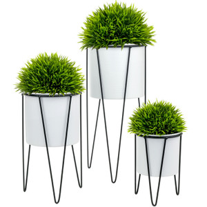 Set of Three Plant Stands & Pots (Black/White) Set of Three Plant Stands & Pots (Black/White)