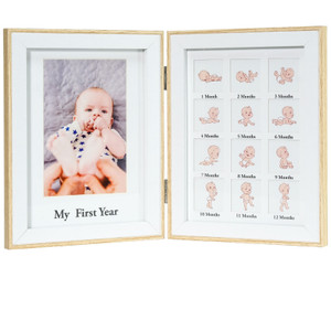 Babys First Year Folding Picture Frame, Natural Wood Finish, Holds 1 4x6 Baby Photo, 12 First-Month Photos Babys First Year Folding Picture Frame, Natural Wood Finish, Holds 1 4x6 Baby Photo, 12 First-Month Photos