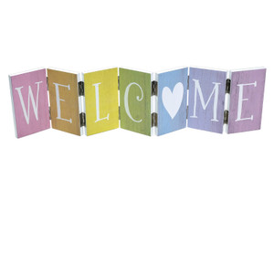 Pastel Hinged Accordion Sign, Four Styles Available, Durable Wood Construction (Welcome) Pastel Hinged Accordion Sign, Four Styles Available, Durable Wood Construction (Welcome)