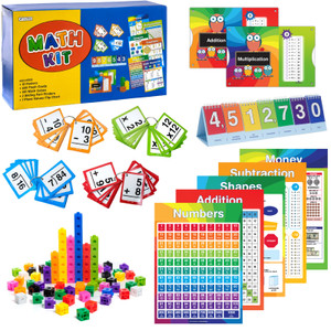 Educational Math Kit - 315 Piece Set Includes Educational posters, flash cards, math cubes, flip chart, and sliding fact finders Educational Math Kit - 315 Piece Set Includes Educational posters, flash cards, math cubes, flip chart, and sliding fact finders