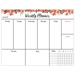 8.5” x 11” Horizontal To-Do List - Peach & Pink Floral 8.5” x 11” Horizontal To-Do List - Peach & Pink Floral