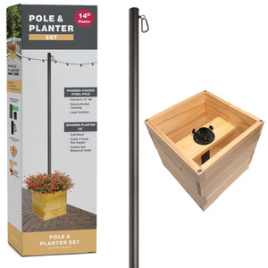 Wooden Planter Box Set with 10' String Light Pole - Ready to Assemble.  Wooden Planter Box Set with 10' String Light Pole - Ready to Assemble.