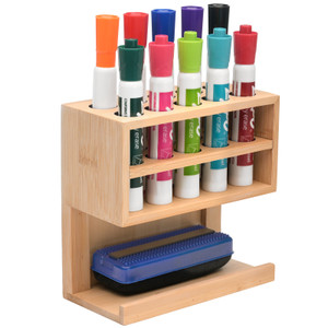 Bamboo Dry Erase Marker Holder with Magnetic Mount, Holds 10 Markers and an Eraser Bamboo Dry Erase Marker Holder with Magnetic Mount, Holds 10 Markers and an Eraser