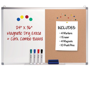 Hanging Combination Board (Cork and Dry Erase) 24" x 36" w/ Markers, Magnets and Pins Hanging Combination Board (Cork and Dry Erase) 24" x 36" w/ Markers, Magnets and Pins
