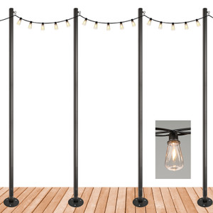Premium String Light Pole 4 Pack with 100' of LED Edison Bulb String Lights (Deck Mount) Premium String Light Pole 4 Pack with 100' of LED Edison Bulb String Lights (Deck Mount)