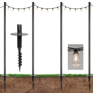 Premium String Light Pole 4 Pack with 100' of LED Edison Bulb String Lights (Yard Mount) Premium String Light Pole 4 Pack with 100' of LED Edison Bulb String Lights (Yard Mount)