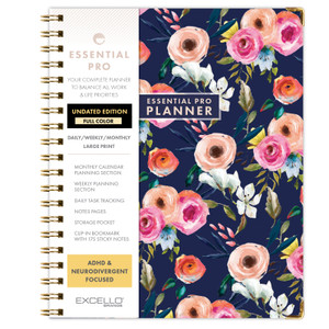 Global Printed Products Undated Deluxe Essential Pro Monthly & Weekly Planner 8.5" x 11" (Small Navy Floral)