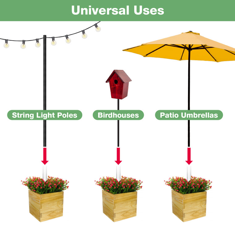 Excello Global Products Extra Large 18" x 18"" Natural Wooden Planter Box with Pole Sleve for String Light Poles/Bird Feeders/etc