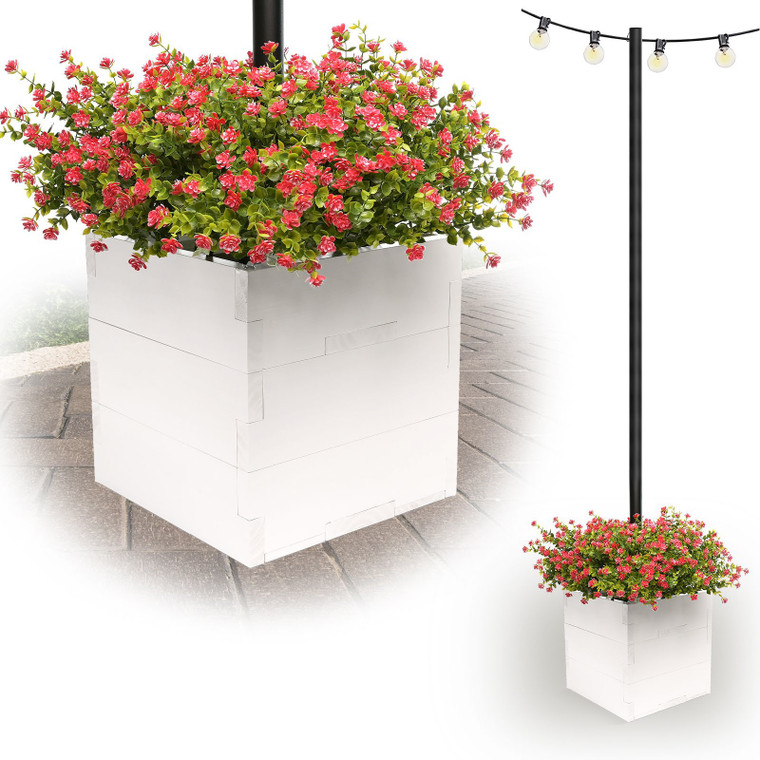 Excello Global Products Large 14" x 14" White Wooden Planter Box with Pole Sleve for String Light Poles/Bird Feeders/etc