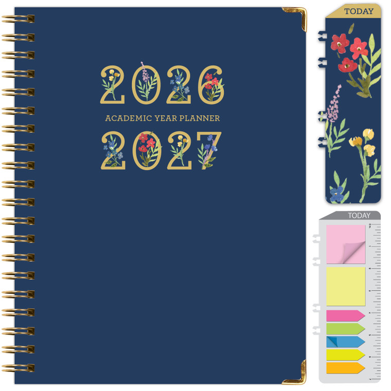 2026-2027 Excello Brands 8.5" x 11" Academic Year Hardcover Fashion Planner, Weekly/Monthly, 14 Month, Navy Gold Numbers