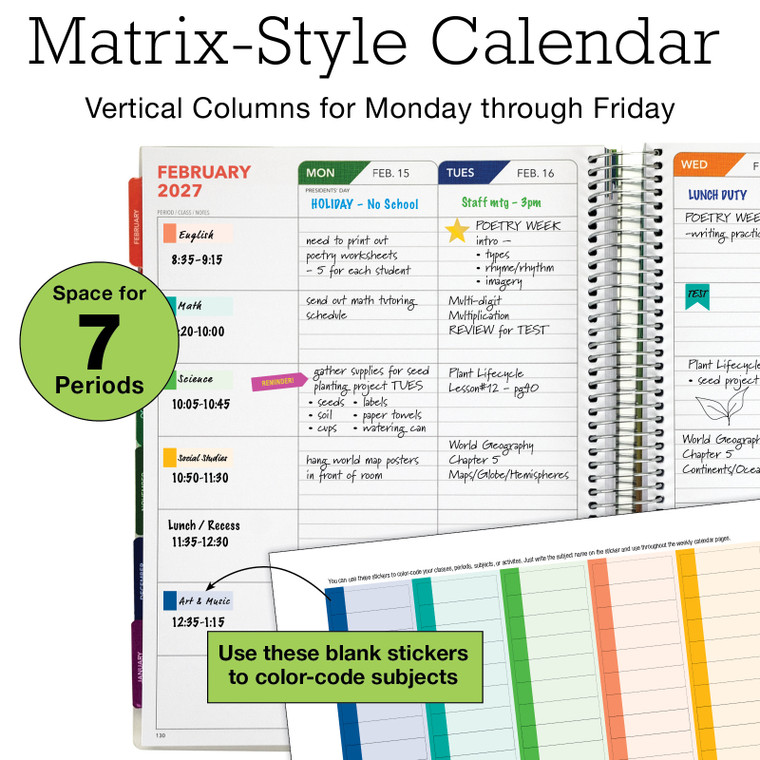 2026-2027 Excello Brands 8.5" x 11" Academic Year Deluxe Teacher Planner, Weekly/Monthly, 12 Month, Watercolor Butterflies