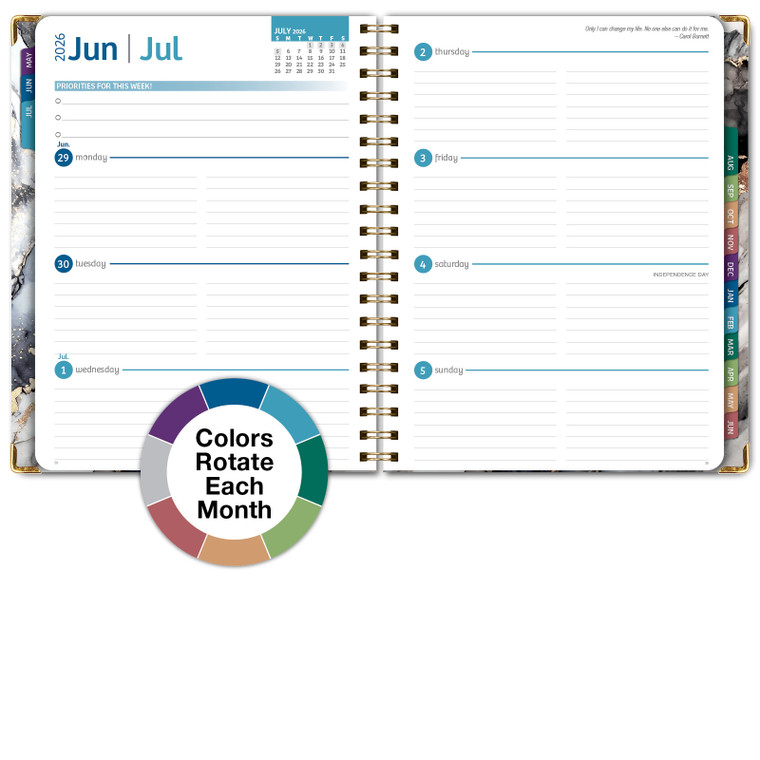 2026-2027 Excello Brands 8.5" x 11" Academic Year Hardcover Fashion Planner, Weekly/Monthly, 14 Month, Black Gold Marble