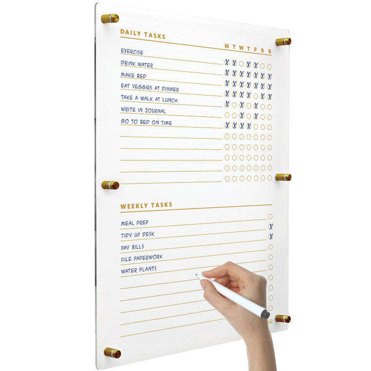 Excello Brands Acrylic Dry Erase Wall Mounted Task Board, 20" x 30", Gold Print