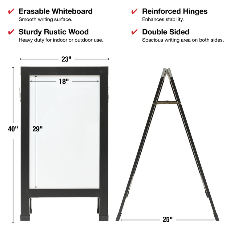 Excello Global Products Indestructible A-Frame Whiteboard, 40" x 22", Black (EGP-HD-0538-BK)