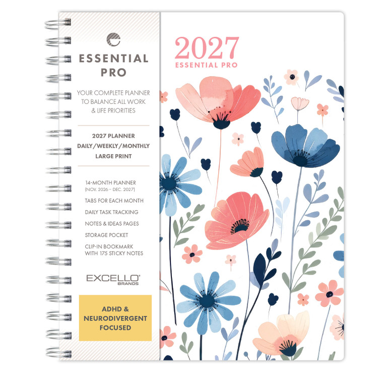Excello Brands 2027 Essential Pro 14-Month Weekly & Monthly Planner, 7" x 9", Colorful Botanicals