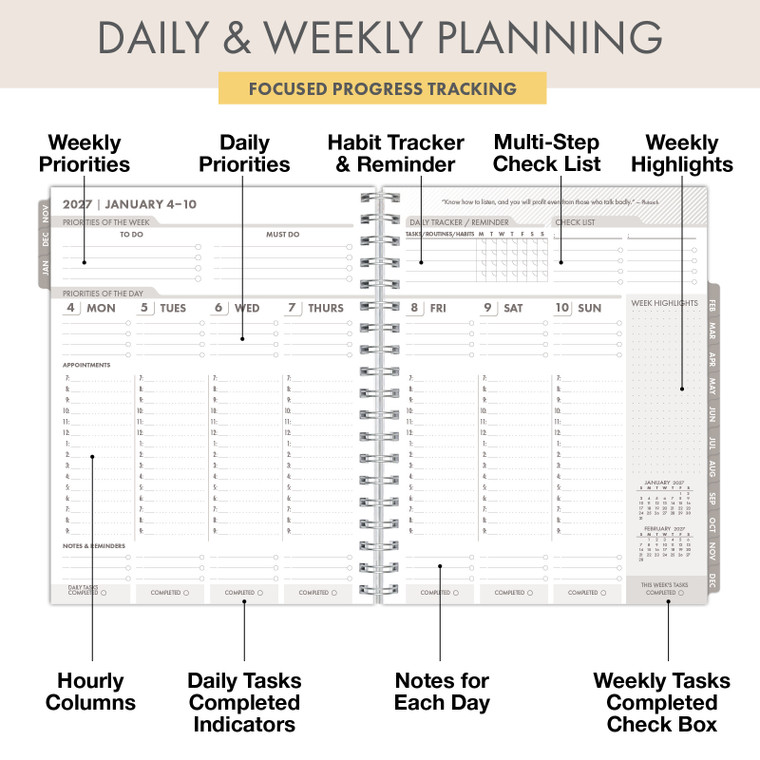 Excello Brands 2027 Essential Pro 14-Month Weekly & Monthly Planner, 7" x 9", Teal Gold Marble
