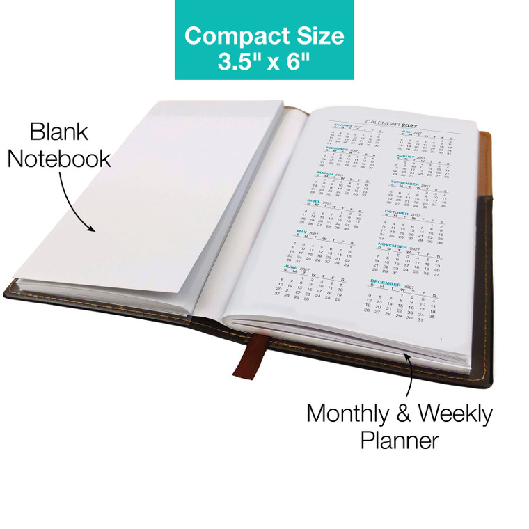 Excello Brands 14 Month Pocket Planner - 3.5" X 6" CY27 (Brown / Black)