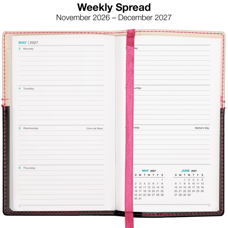 Excello Brands 14 Month Pocket Planner - 3.5" X 6" CY27 (Pink / Black)