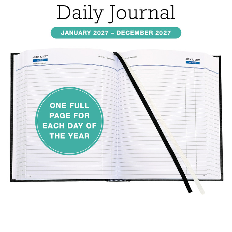 Excello Brands Classic Daily Diary Hardcover Planner 6" X 8" Cy 2027 (Black)