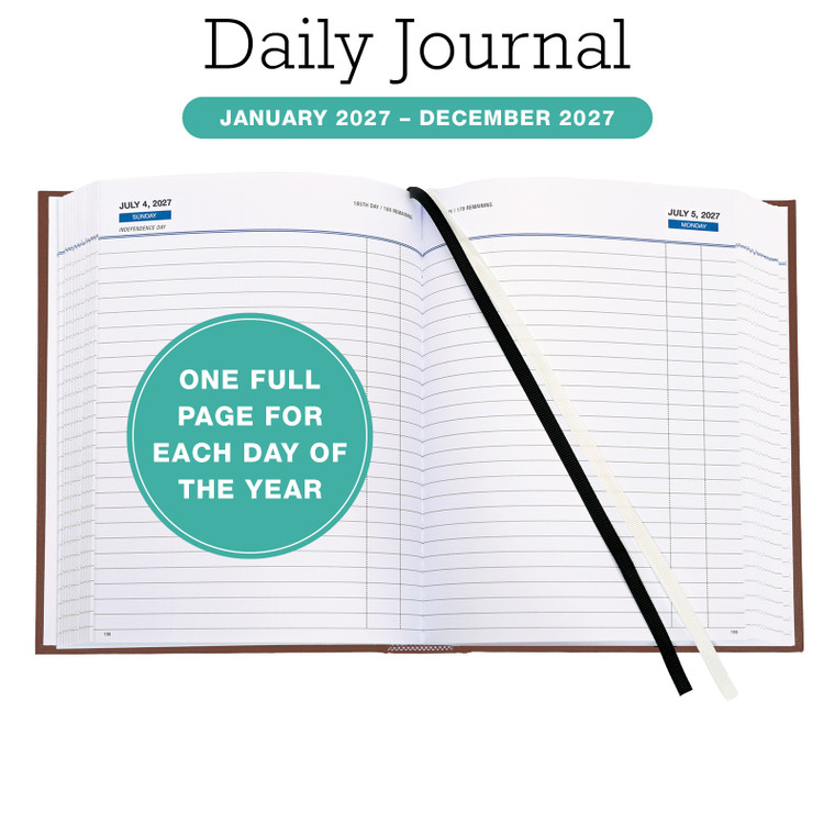Excello Brands Classic Daily Diary Hardcover Planner 6" X 8" Cy 2027 (Brown)