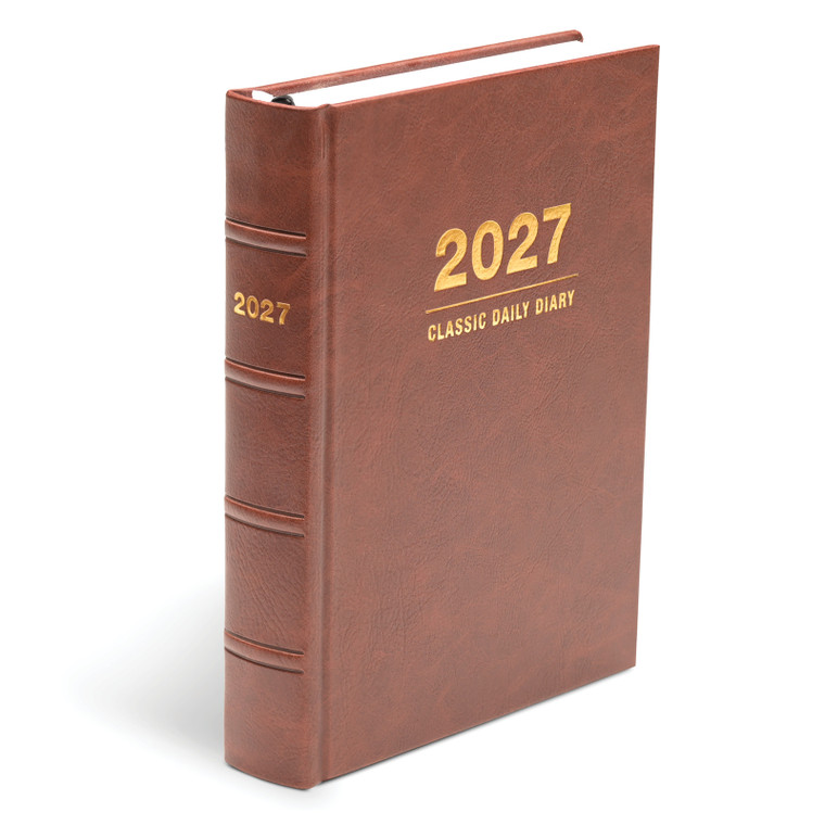 Excello Brands Classic Daily Diary Hardcover Planner 6" X 8" Cy 2027 (Brown Leather)