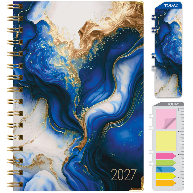 Excello Brands Hardcover 15 Month Fashion Planner CY27 - 5.5" X 8" (Dark Blue Marble)