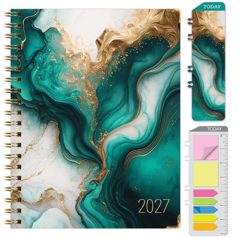 Excello Brands Hardcover 15 Month Fashion Planner CY27 - 7" X 9" (Teal Gold Marble)