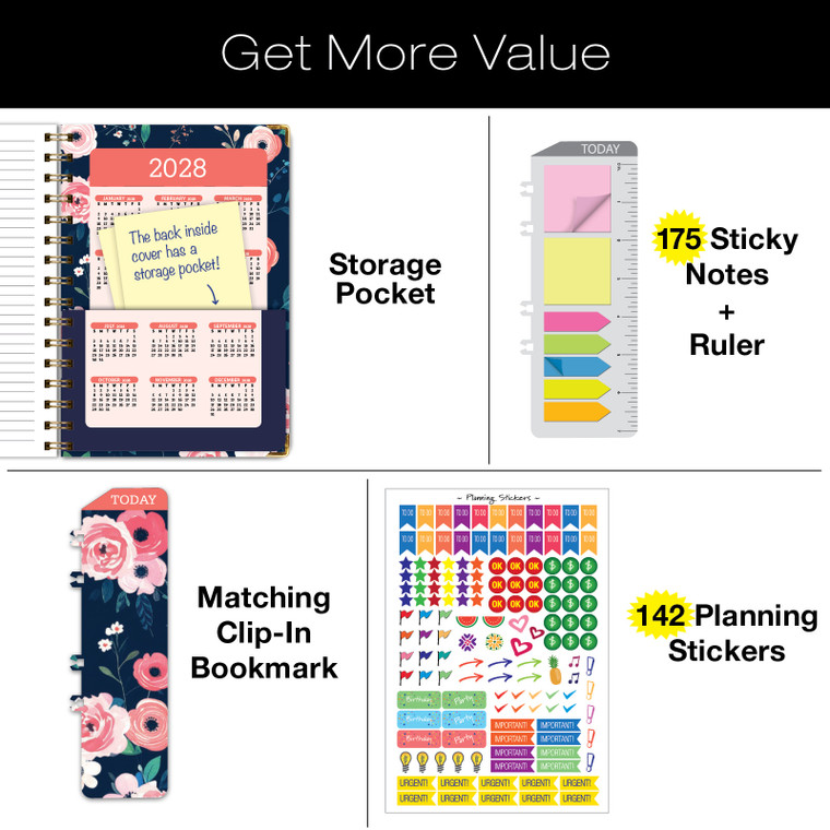 Excello Brands Hardcover 15 Month Fashion Planner CY27 - 7" X 9" (Small Navy Floral)