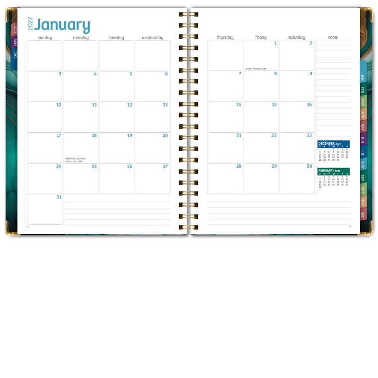 Excello Brands Hardcover 15 Month Fashion Planner CY27 - 8.5" X 11" (Teal Gold Marble)