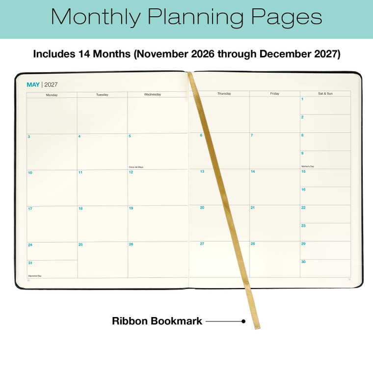 Excello Brands Textured Cover Weekly Monthly 8"X 10" Pocket Planner Cy 2027 (Black)