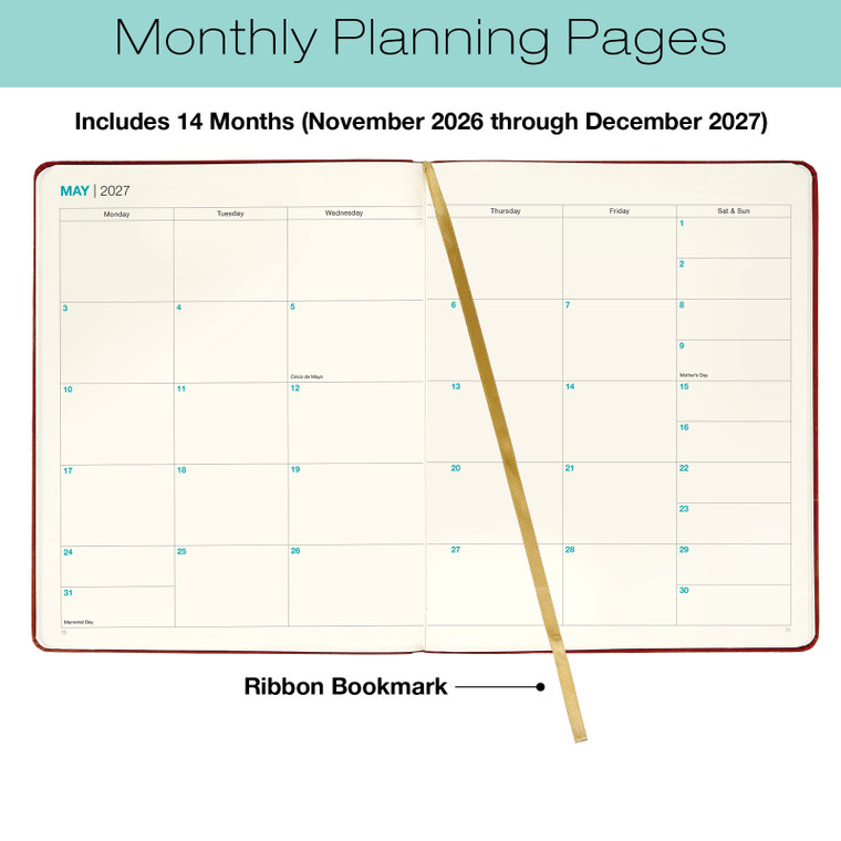 Excello Brands Textured Cover Weekly Monthly 8"X 10" Pocket Planner Cy 2027 (Brown)