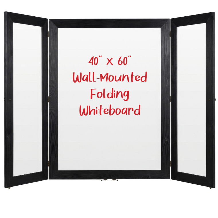 Excello Brands 40" X 60" Wooden Wall Mounted Folding Whiteboard (Black)