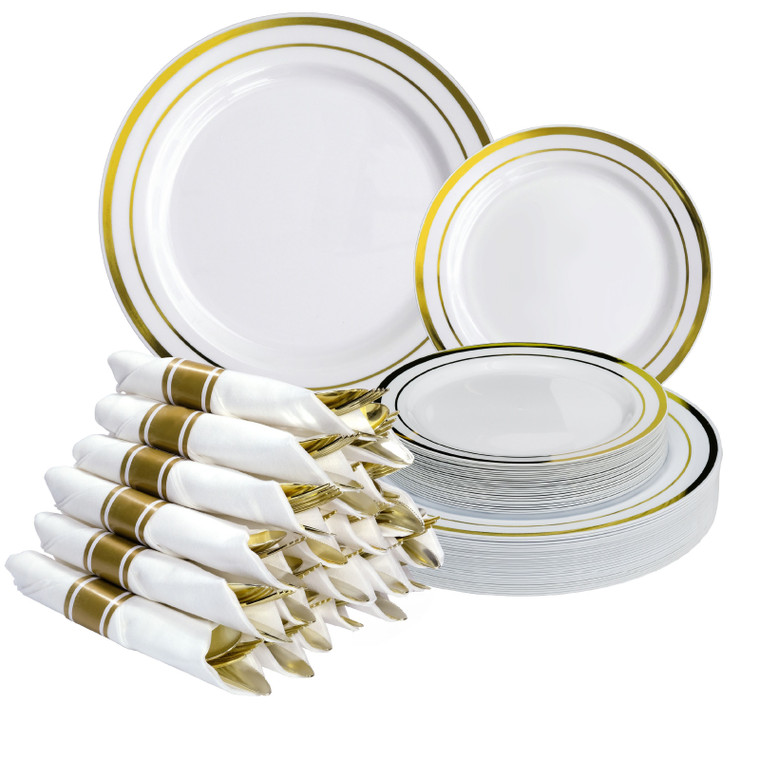 Pre Wrapped Cutlery Set- 25 sets of Fork, Knife, Spoon wrapped in a napkin - 25 Small Plates- 25 Big Plates (Silver)