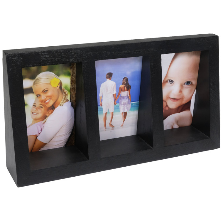Wood Collage Picture Frame - Holds Three 4x6" Photos (Black)