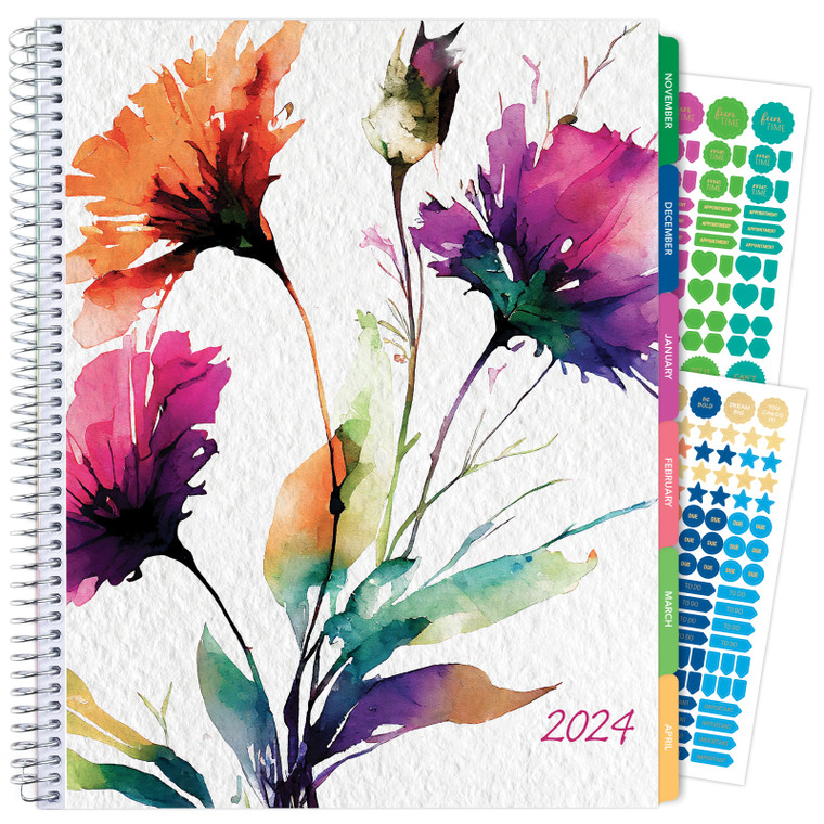 2024 Laminated Cover Fashion Planner - 8.5"x11" (Rainbow Floral)