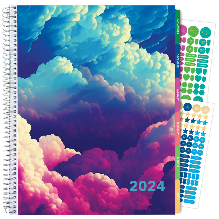 2024 Laminated Cover Fashion Planner - 8.5"x11" (Rainbow Clouds)