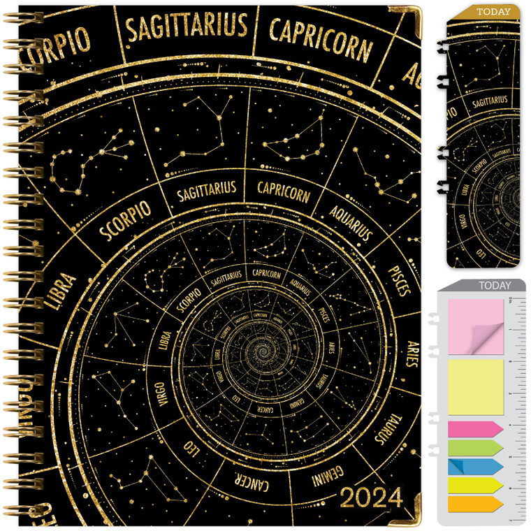 HARDCOVER 2024 Planner: (November 2023 Through December 2024) 8.5"x11" Daily Weekly Monthly Planner Yearly Agenda. Bookmark, Pocket Folder and Sticky Note Set (Zodiac)