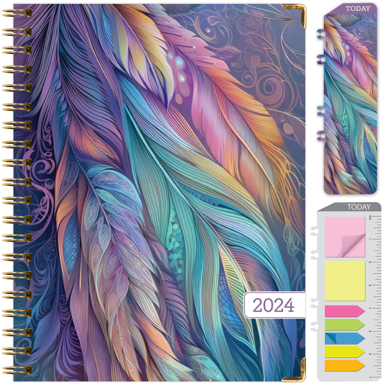 HARDCOVER 2024 Planner: (November 2023 Through December 2024) 8.5"x11" Daily Weekly Monthly Planner Yearly Agenda. Bookmark, Pocket Folder and Sticky Note Set (Pastel Peacock)