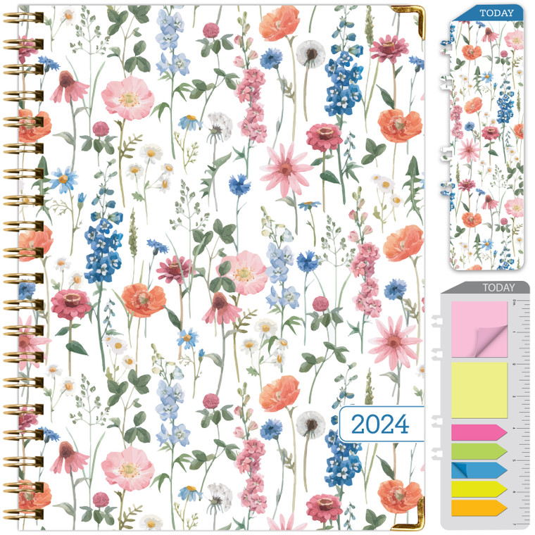 HARDCOVER 2024 Planner: (November 2023 Through December 2024) 8.5"x11" Daily Weekly Monthly Planner Yearly Agenda. Bookmark, Pocket Folder and Sticky Note Set (Colorful Botanicals)
